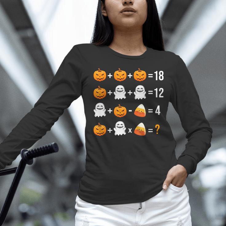 Math Teacher Halloween Equation Pumpkin Ghost Candy Corn Women Long Sleeve T-Shirt, gift for family, gift for coworker
