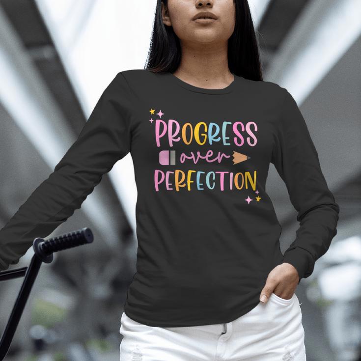 Motivational Progress Over Perfection Back To School Teacher Women Long Sleeve T-Shirt, gift for family, gift for coworker Motivational Progress Over Perfection Back To School Teacher Women Long Sleeve T-Shirt, gift for family, gift for coworker