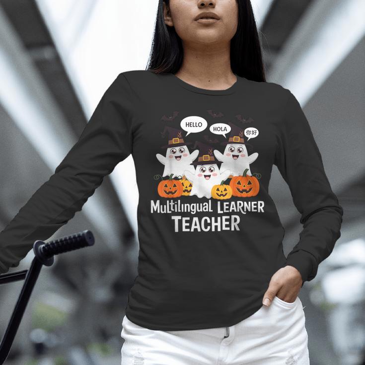 Multilingual Learner Teacher Spooky Halloween ESL Teacher Women Long Sleeve T-Shirt, Esl Teacher Shirts, gift for family, gift for coworker