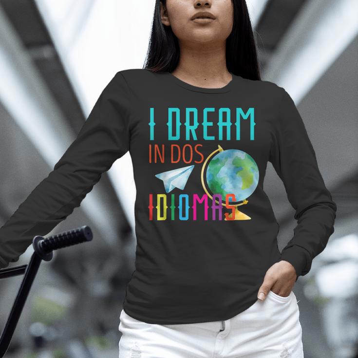 Multilingual Teacher In Dos Idiomas Linguist Language Women Long Sleeve T-Shirt, gift for family, gift for coworker