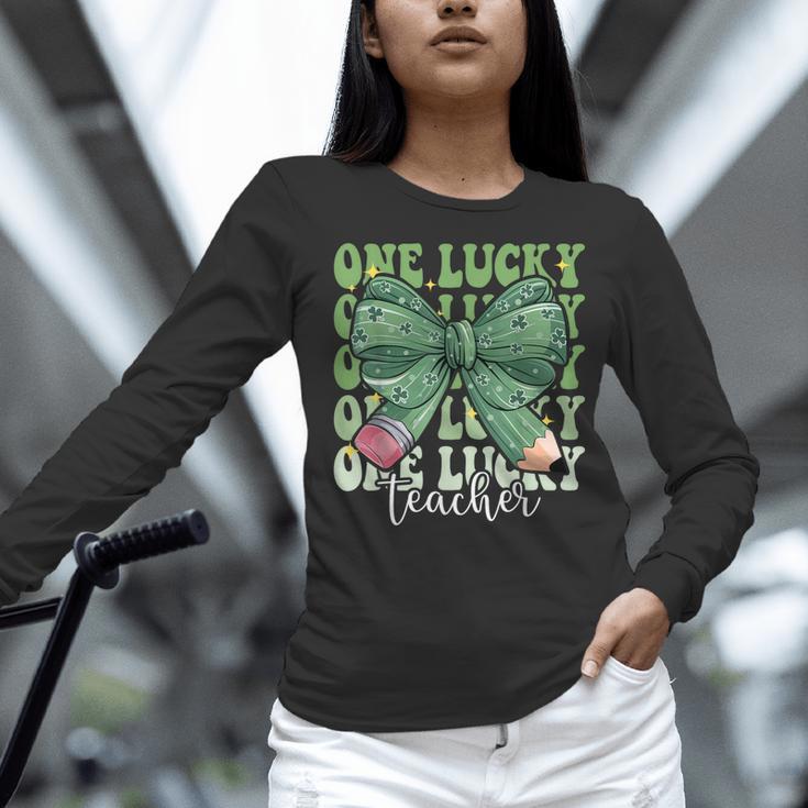 One Lucky Teacher Coquette Bow St Patricks Day Teacher Women Long Sleeve T-Shirt, gift for family, gift for coworker One Lucky Teacher Coquette Bow St Patricks Day Teacher Women Long Sleeve T-Shirt, gift for family, gift for coworker