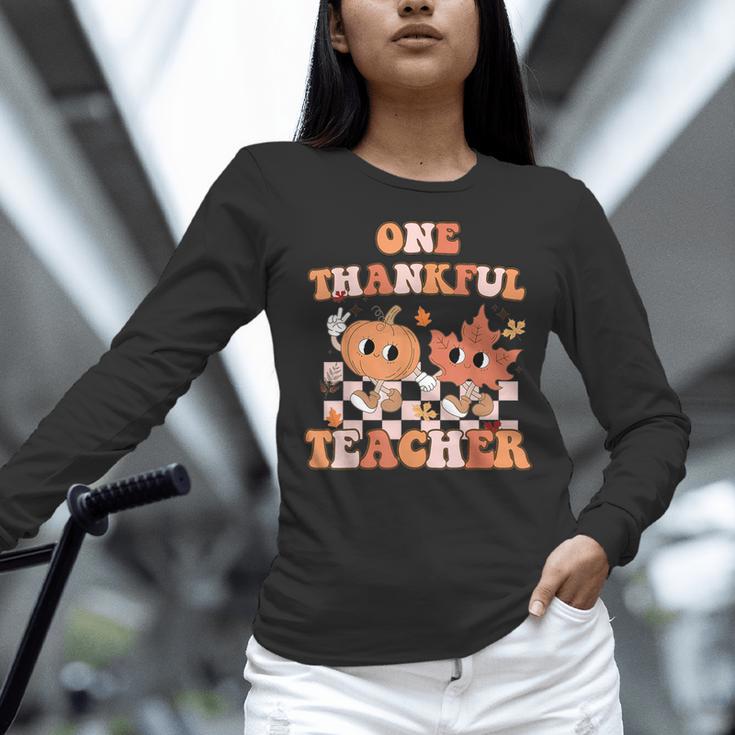 One Thankful Teacher Fall Leaves Thanksgiving Retro Women Long Sleeve T-Shirt, gift for family, gift for coworker