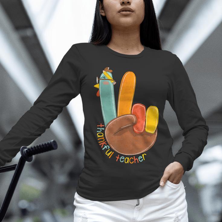 One Thankful Teacher Thanksgiving Turkey Peace Hand Sign Women Long Sleeve T-Shirt, gift for family, gift for coworker One Thankful Teacher Thanksgiving Turkey Peace Hand Sign Women Long Sleeve T-Shirt, gift for family, gift for coworker