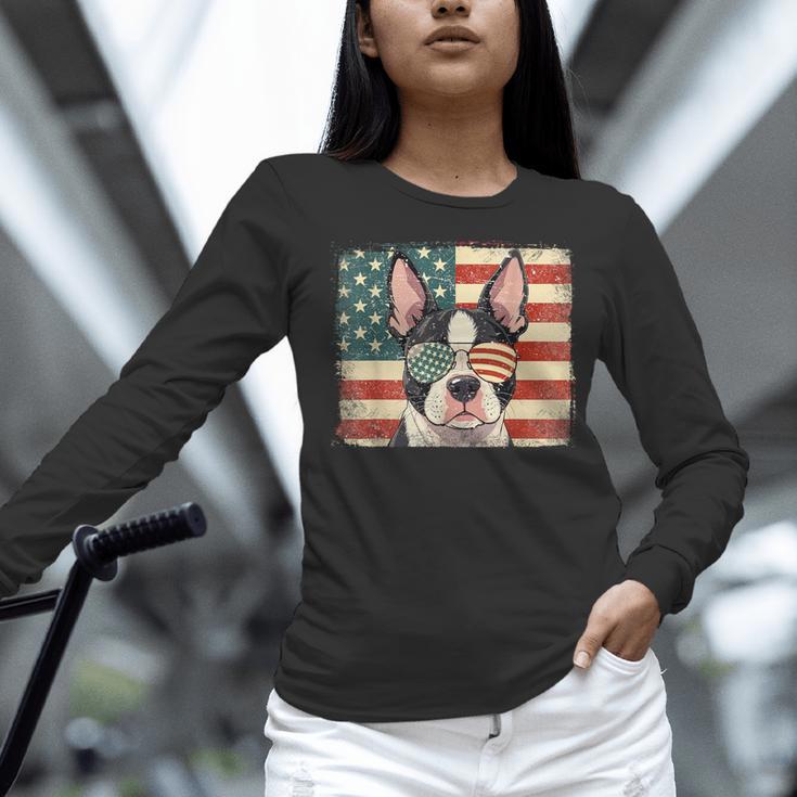 Patriotic Boston Terrier Dog Lover USA Flag 4th Of July For Men Women Kids Women Long Sleeve T-Shirt, Patriotic Boston Terrier Shirts, Boston Terrier 4th Of July Shirts, gift for family, gift for coworker