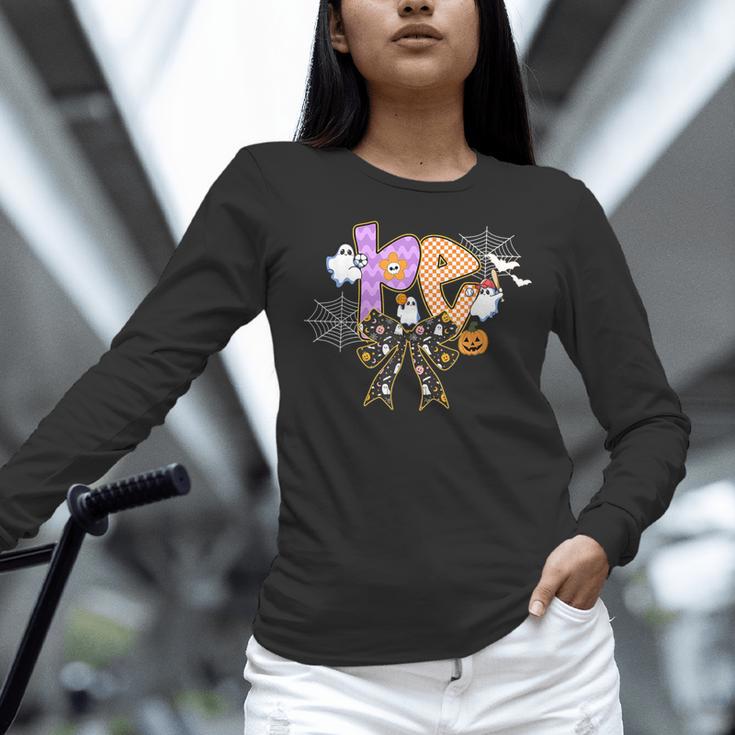 PE Teacher Coach Coquette Ghost Halloween Physical Education Women Long Sleeve T-Shirt, Pe Teacher Shirts, gift for family, gift for coworker