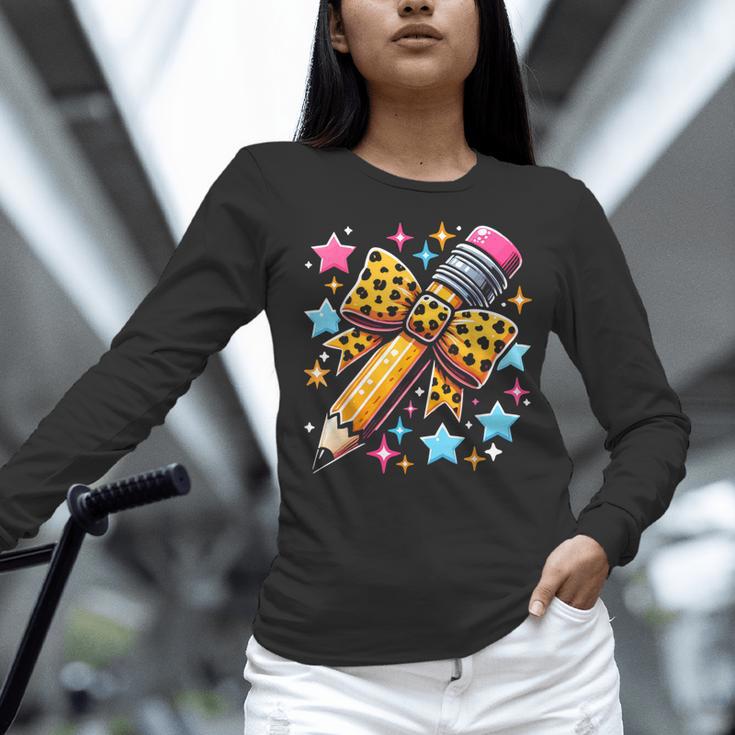 Pencil Leopard Coquette Bow Teacher Life Back To School Women Long Sleeve T-Shirt, gift for family, gift for coworker Pencil Leopard Coquette Bow Teacher Life Back To School Women Long Sleeve T-Shirt, gift for family, gift for coworker