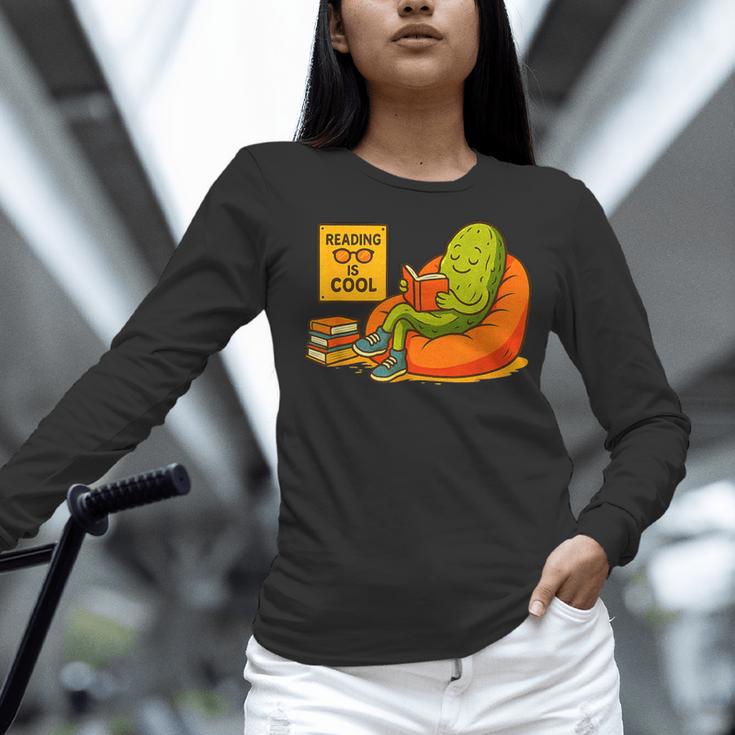Pickle Reading Books Bookworm Teacher Librarian Kids Retro Women Long Sleeve T-Shirt, gift for family, gift for coworker