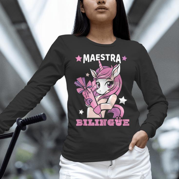 Pink Unicorn Spanish Teacher Regalos Para Bilingue Teacher Women Long Sleeve T-Shirt, gift for family, gift for coworker
