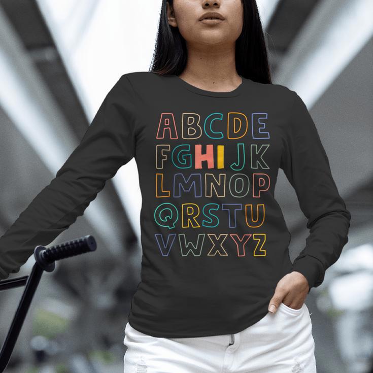 Pre K Kindergarten Hi Alphabet Back To School Teachers Men Women Girls Kids Women Long Sleeve T-Shirt, gift for family, gift for coworker Pre K Kindergarten Hi Alphabet Back To School Teachers Men Women Girls Kids Women Long Sleeve T-Shirt, gift for family, gift for coworker