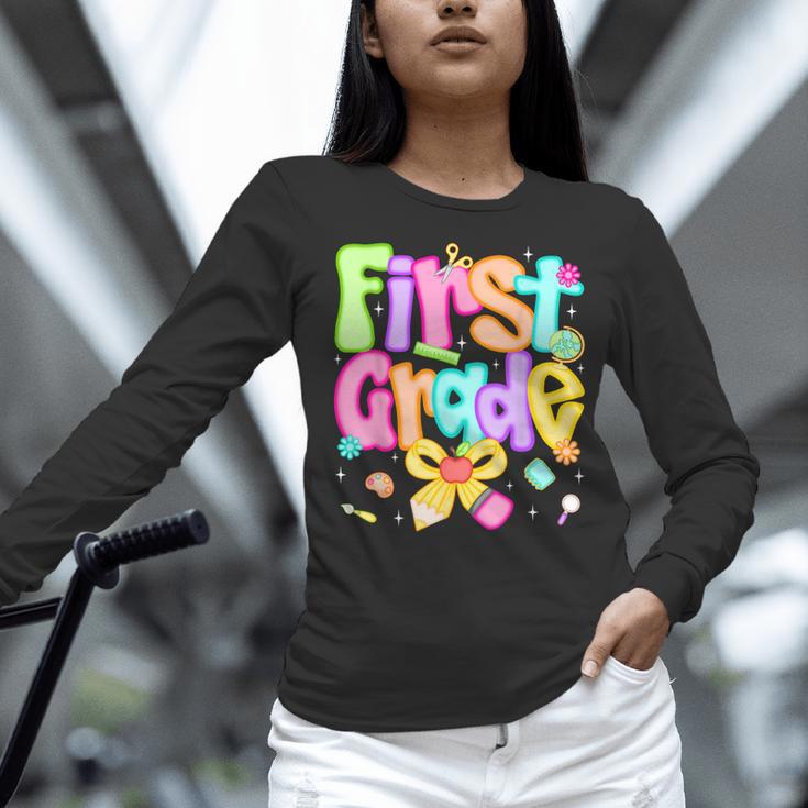 Preppy First Grade Back To School 1st Grade Teacher Girl Kid Women Long Sleeve T-Shirt, First Grade Teacher Shirts, gift for family, gift for coworker