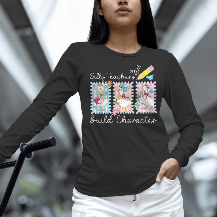 Preppy Silly Teacher Goose Build Character Back To School Women Long Sleeve T-Shirt, gift for family, gift for coworker Preppy Silly Teacher Goose Build Character Back To School Women Long Sleeve T-Shirt, gift for family, gift for coworker