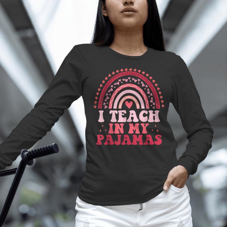 Rainbow Retro Homeschool Mom Teacher I Teach In My Pajamas Women Long Sleeve T-Shirt, gift for family, gift for coworker