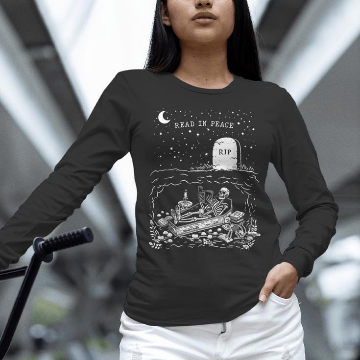Read In Peace Skeleton Halloween Book Reading Spooky Teacher Women Long Sleeve T-Shirt, gift for family, gift for coworker Read In Peace Skeleton Halloween Book Reading Spooky Teacher Women Long Sleeve T-Shirt, gift for family, gift for coworker