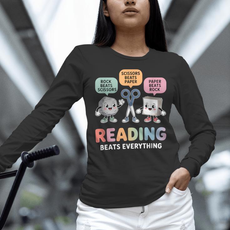 Reading Beats Everything Teacher Rock Paper Scissors Women Long Sleeve T-Shirt, gift for family, gift for coworker Reading Beats Everything Teacher Rock Paper Scissors Women Long Sleeve T-Shirt, gift for family, gift for coworker