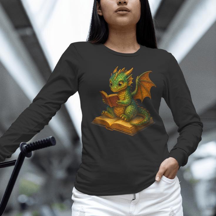 Reading Dragon Shirt For Bookish Teacher Librarian Bookworm Women Long Sleeve T-Shirt, gift for family, gift for coworker