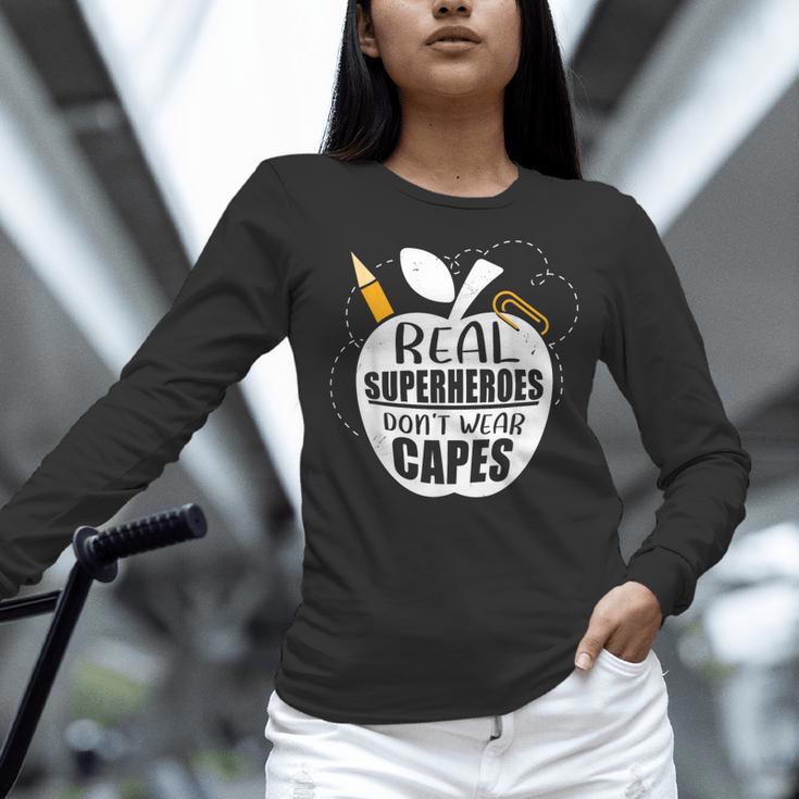 Real Superheroes Wear No Capes Teacher Design Teach Women Long Sleeve T-Shirt, gift for family, gift for coworker Real Superheroes Wear No Capes Teacher Design Teach Women Long Sleeve T-Shirt, gift for family, gift for coworker