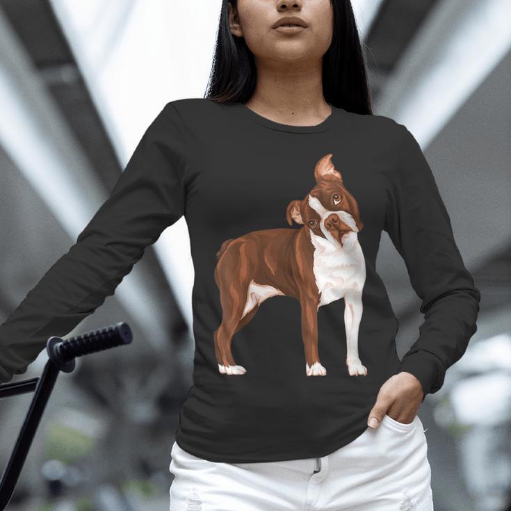 Red Boston Terrier Dog Women Long Sleeve T-Shirt, gift for family, gift for coworker
