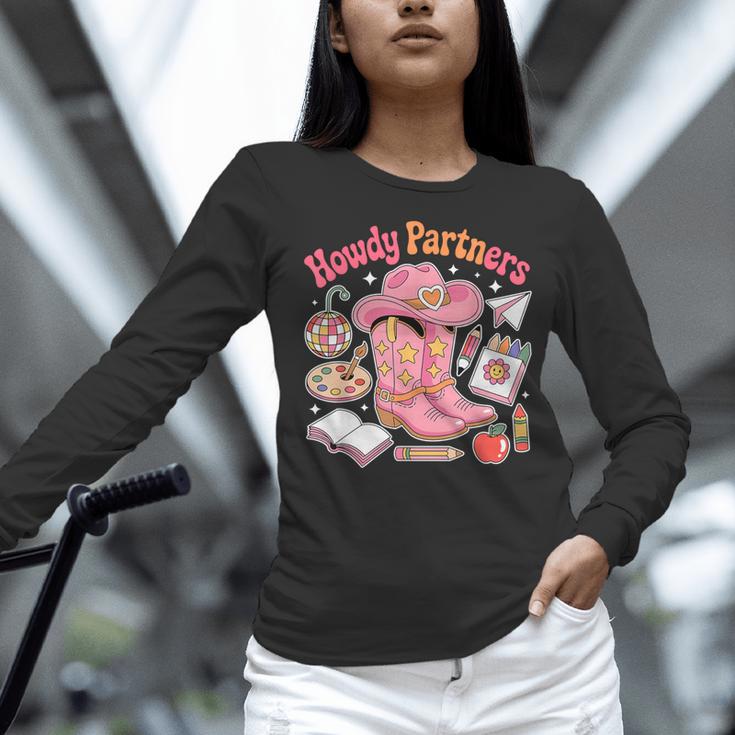 Retro Howdy Partners Cowgirl Cowboy Teacher Back To School Women Long Sleeve T-Shirt, gift for family, gift for coworker Retro Howdy Partners Cowgirl Cowboy Teacher Back To School Women Long Sleeve T-Shirt, gift for family, gift for coworker