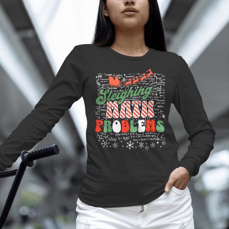 Retro Sleighing Math Problems Santa Math Teacher Christmas Women Long Sleeve T-Shirt, gift for family, gift for coworker