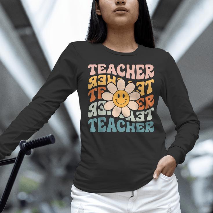 Retro Teacher Daisy Colorful Elementary School Teacher Women Long Sleeve T-Shirt, gift for family, gift for coworker