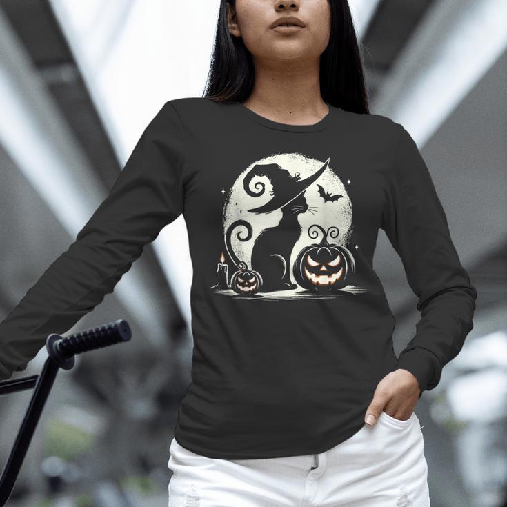 Scary Halloween Cat Costume Retro Cat Moon For Men Women Kids Women Long Sleeve T-Shirt, gift for family, gift for coworker