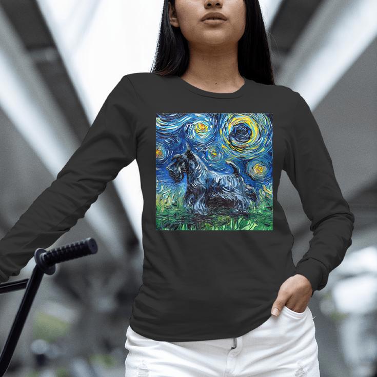 Scottish Terrier Starry Night Scotty Dog Art By Aja Women Long Sleeve T-Shirt, gift for family, gift for coworker