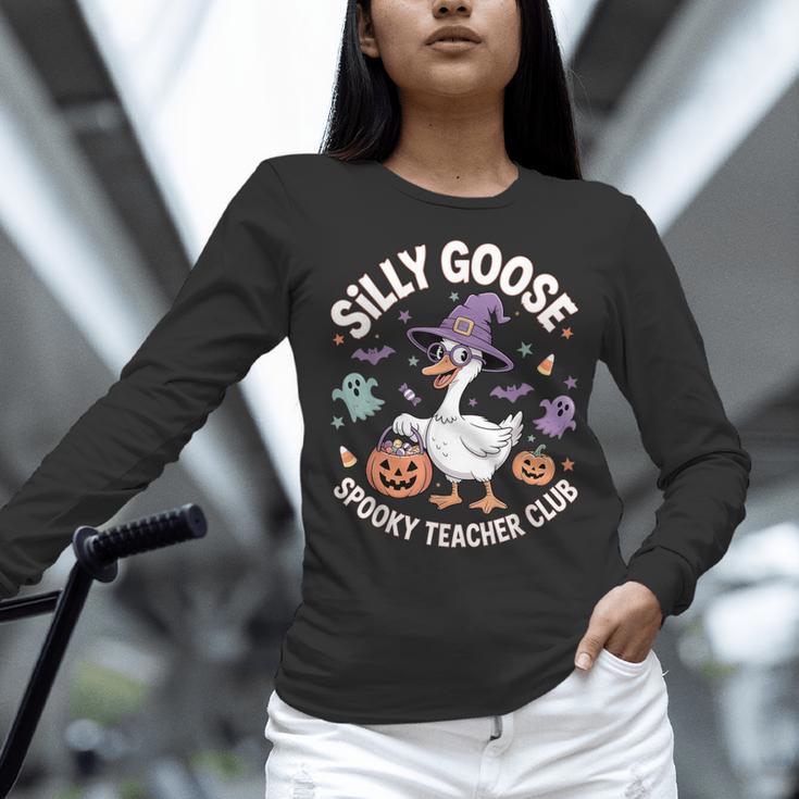 Silly Goose Spooky Teacher Club Halloween Witch Ghost Women Long Sleeve T-Shirt, gift for family, gift for coworker