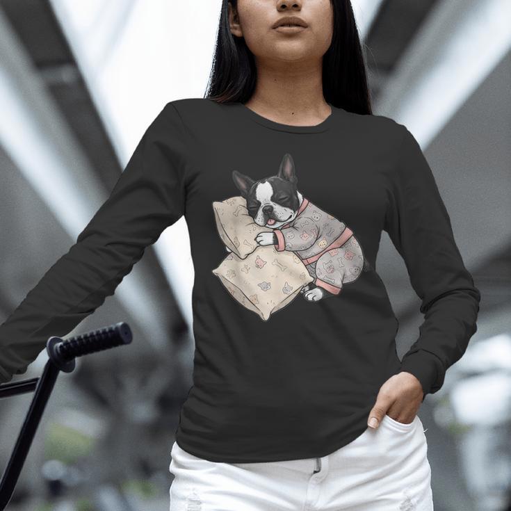 Sleepy Boston Terrier Pajama Men Women Kids Women Long Sleeve T-Shirt, gift for family, gift for coworker