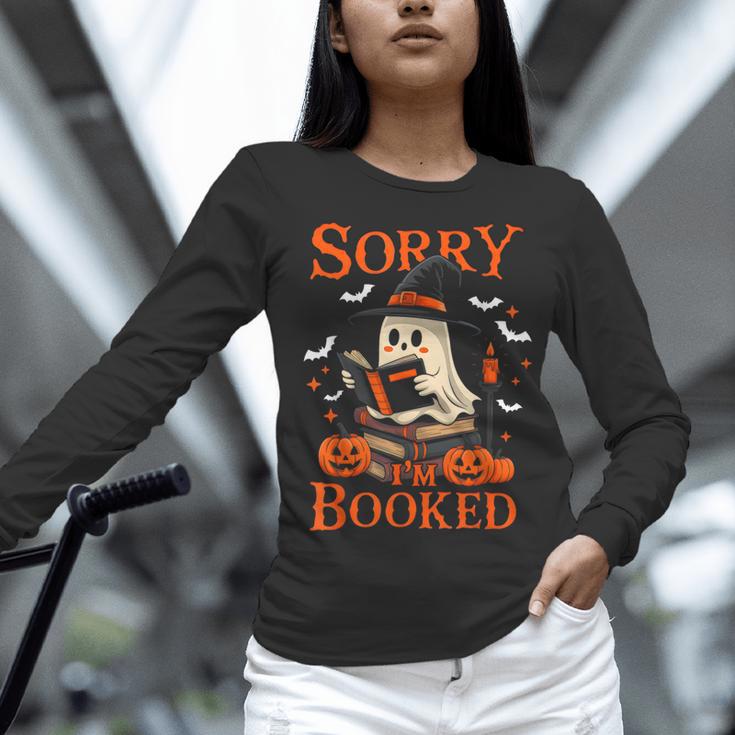 Sorry I'm Booked Ghost Reading Book Lover Teacher Halloween Women Long Sleeve T-Shirt, gift for family, gift for coworker