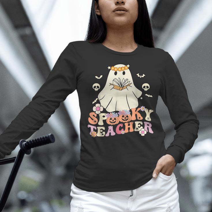 Spooky Teacher Groovy Retro Ghost Teacher Halloween 2023 For Men Women Kids Women Long Sleeve T-Shirt, Groovy Teacher Shirts, gift for family, gift for coworker