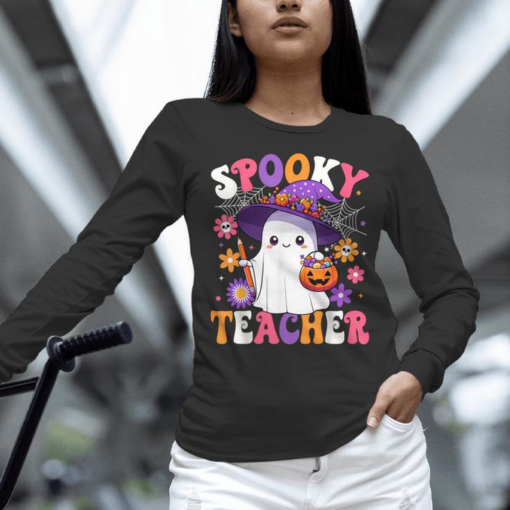 Spooky Teacher Halloween Cute Halloween Teacher Ghost Women Long Sleeve T-Shirt, gift for family, gift for coworker