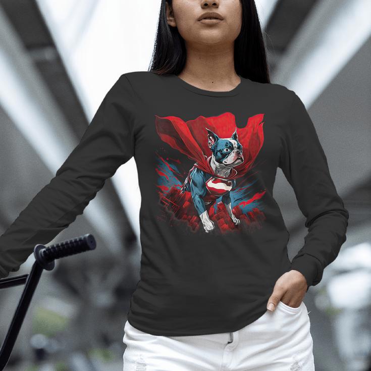 Super Power Superhero Boston Terrier Dog For Men Women Kids Women Long Sleeve T-Shirt, gift for family, gift for coworker