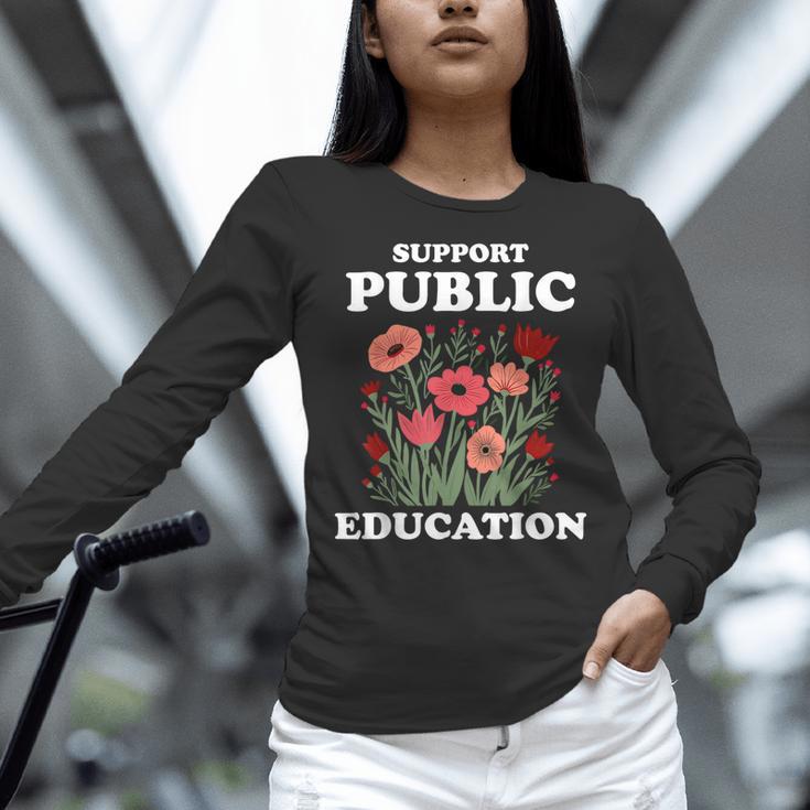 Support Public Education Cute Floral Teacher Red For Ed Women Long Sleeve T-Shirt, gift for family, gift for coworker