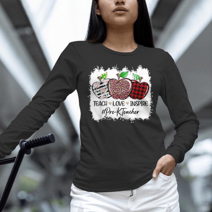 Teach Love Inspire Pre-k Teacher Apple Leopard Red Plain Women Long Sleeve T-Shirt, gift for family, gift for coworker