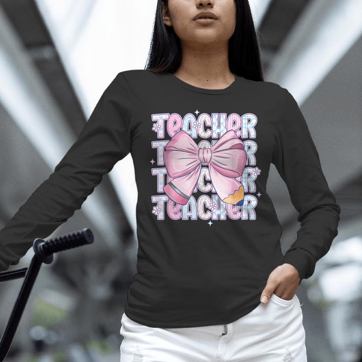 Teacher Bow Pencil Flowers Teacher Back To School Women Long Sleeve T-Shirt, gift for family, gift for coworker Teacher Bow Pencil Flowers Teacher Back To School Women Long Sleeve T-Shirt, gift for family, gift for coworker