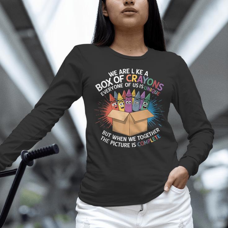 Teacher We Are Like a Box Of Crayons Women Long Sleeve T-Shirt, gift for family, gift for coworker