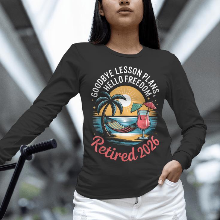Teacher Retirement Shirts 2026 Goodbye Lesson Hello Freedom Women Long Sleeve T-Shirt, gift for family, gift for coworker Teacher Retirement Shirts 2026 Goodbye Lesson Hello Freedom Women Long Sleeve T-Shirt, gift for family, gift for coworker