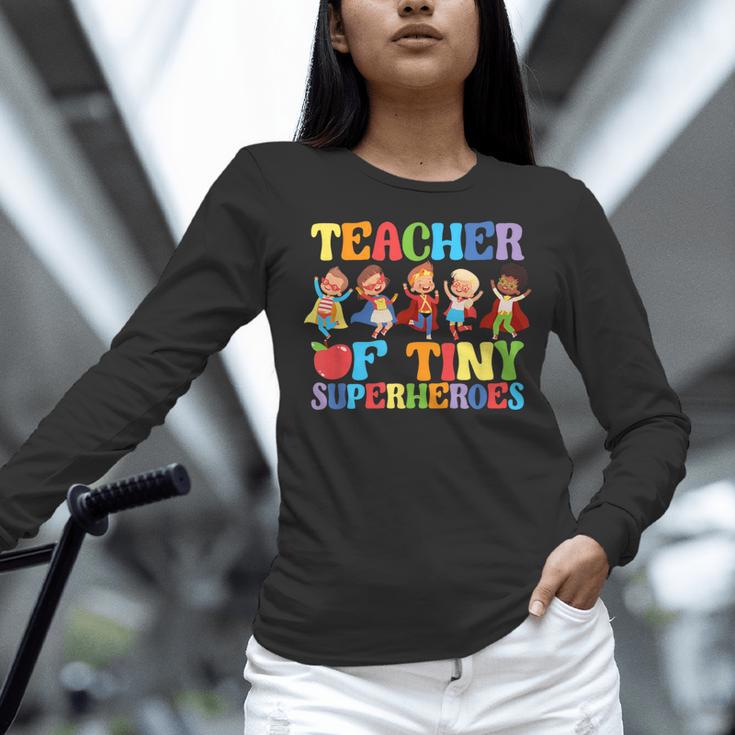 Teacher Of Tiny Superheroes Teach 100th Day Of School Women Long Sleeve T-Shirt, gift for family, gift for coworker Teacher Of Tiny Superheroes Teach 100th Day Of School Women Long Sleeve T-Shirt, gift for family, gift for coworker