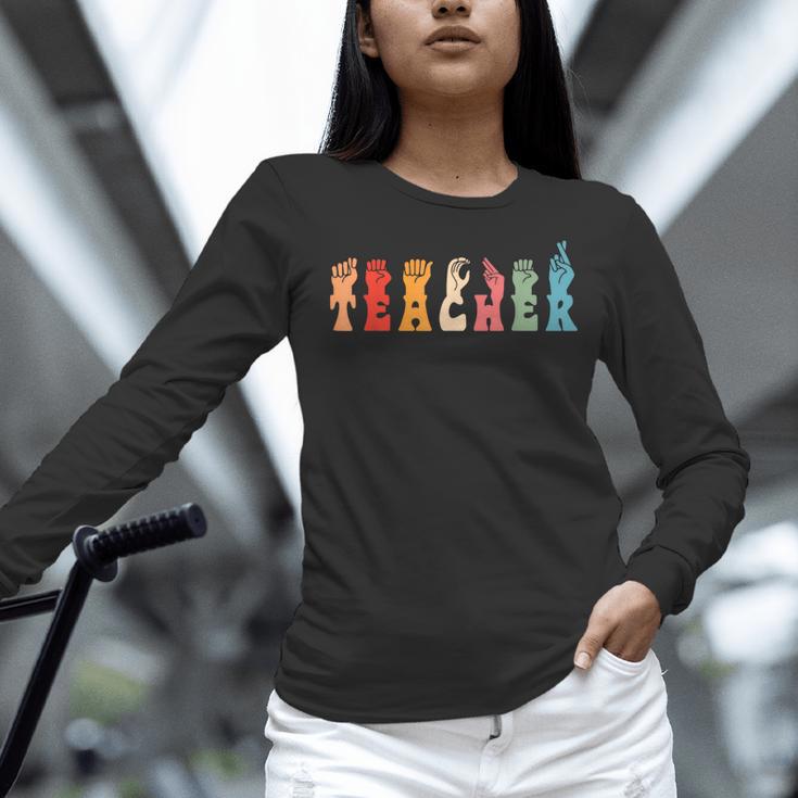 Teacher Word In Sign Language Awareness ASL Back To School Women Long Sleeve T-Shirt, gift for family, gift for coworker Teacher Word In Sign Language Awareness ASL Back To School Women Long Sleeve T-Shirt, gift for family, gift for coworker