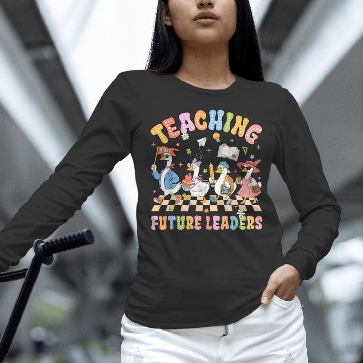 Teaching Future Leaders Teacher Back To School Cute Goose Women Long Sleeve T-Shirt, Future Teacher Shirts, gift for family, gift for coworker