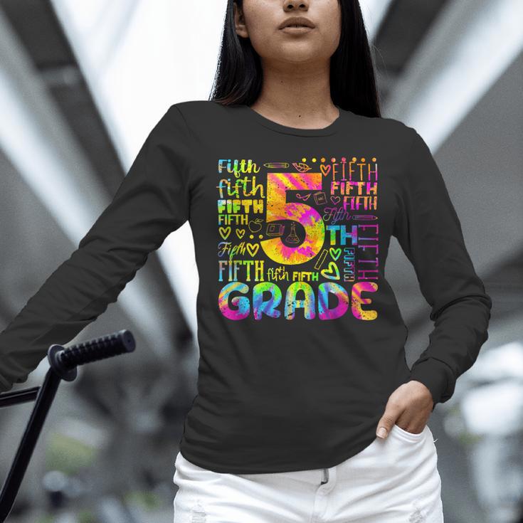 Tie Dye 5th Grade Typography Team Fifth Grade Teacher For Men Women Girls Kids Women Long Sleeve T-Shirt, gift for family, gift for coworker