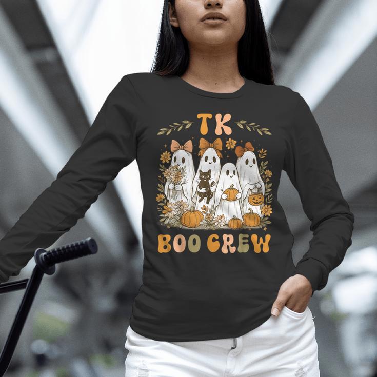 TK Boo Crew Preppy Halloween Floral Ghost TK Teacher Team TK Women Long Sleeve T-Shirt, gift for family, gift for coworker TK Boo Crew Preppy Halloween Floral Ghost TK Teacher Team TK Women Long Sleeve T-Shirt, gift for family, gift for coworker