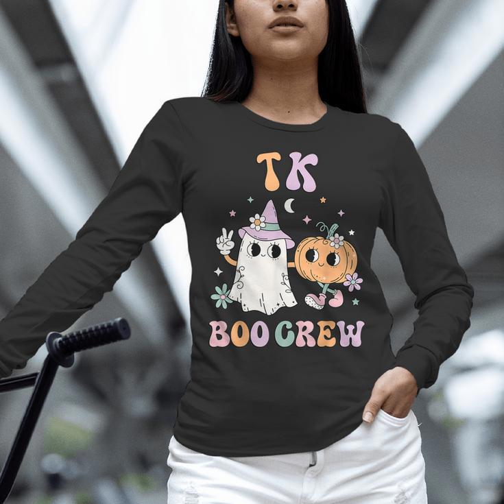 TK Boo Crew Retro Groovy Halloween Floral Ghost TK Teacher Men Women Kids Women Long Sleeve T-Shirt, Groovy Teacher Shirts, gift for family, gift for coworker