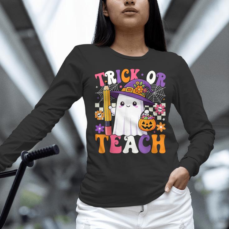 Trick Or Teach Teacher Pencil Ghost Halloween Teacher Women Long Sleeve T-Shirt, gift for family, gift for coworker