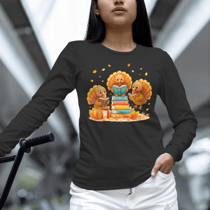 Turkey Read Books Reading Fall Thanksgiving Teacher Women Long Sleeve T-Shirt, gift for family, gift for coworker