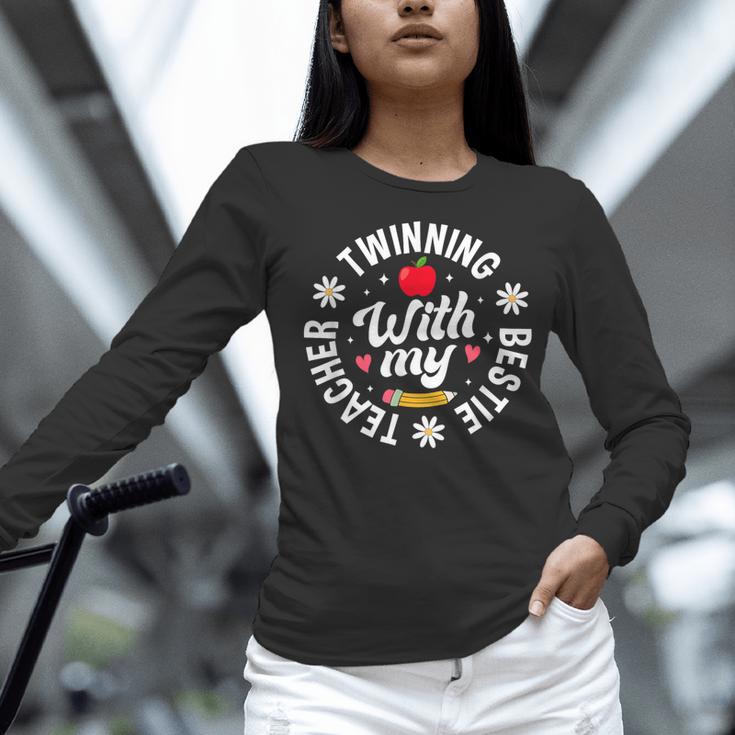 Twin Day Teacher Twinning With My Bestie Matching For Men Women Women Long Sleeve T-Shirt, gift for family, gift for coworker