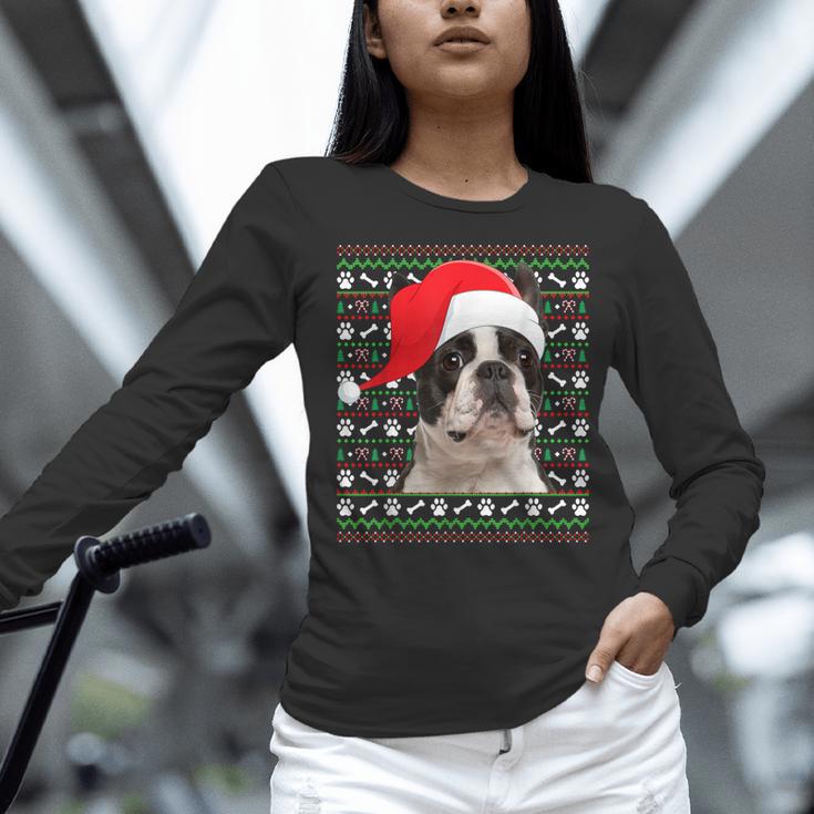 Ugly Xmas Sweater Santa Boston Terrier Dog Christmas For Men Women Kids Women Long Sleeve T-Shirt, Boston Terrier Christmas Shirts, gift for family, gift for coworker
