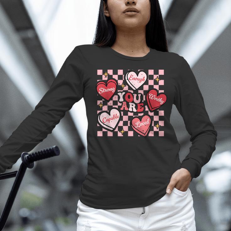 Valentine You Are Loved Worthy Enough Candy Heart Teacher For Men Women Girls Kids Women Long Sleeve T-Shirt, gift for family, gift for coworker