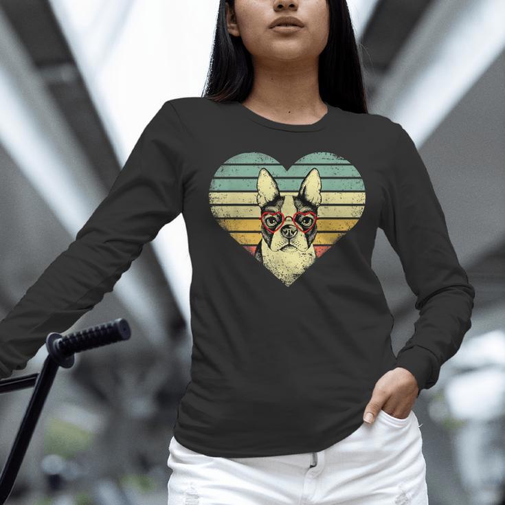 Vintage American Boston Terrier Lovers Valentine's Day Women Long Sleeve T-Shirt, American Boston Terrier Shirts, gift for family, gift for coworker