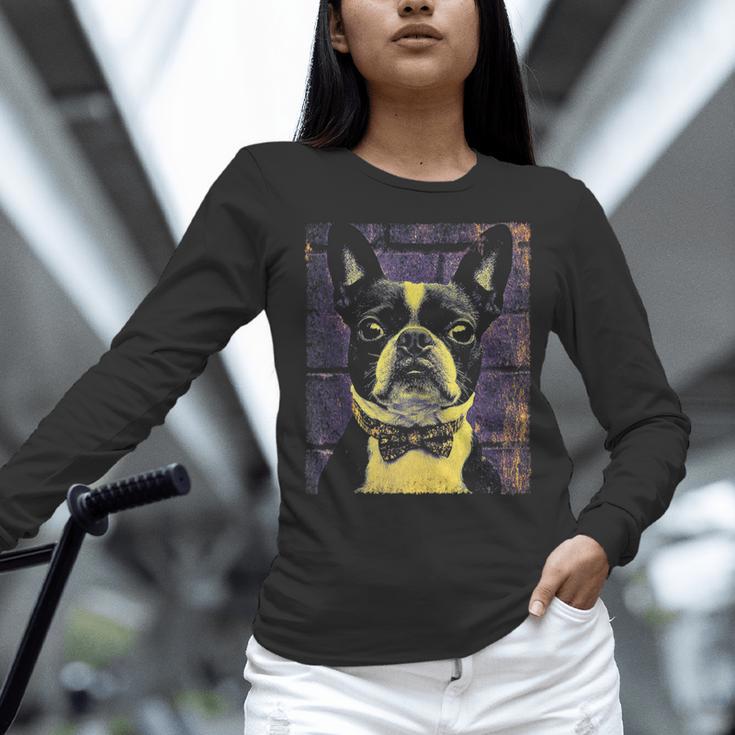 Vintage Boston Terrier Dog Women Long Sleeve T-Shirt, gift for family, gift for coworker